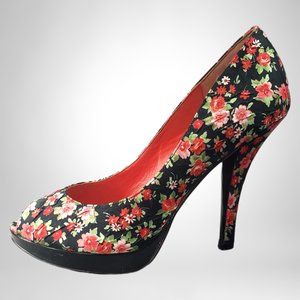 Betsey Johnson Floral Platform Peep-Toe Heels, Size: 7.5